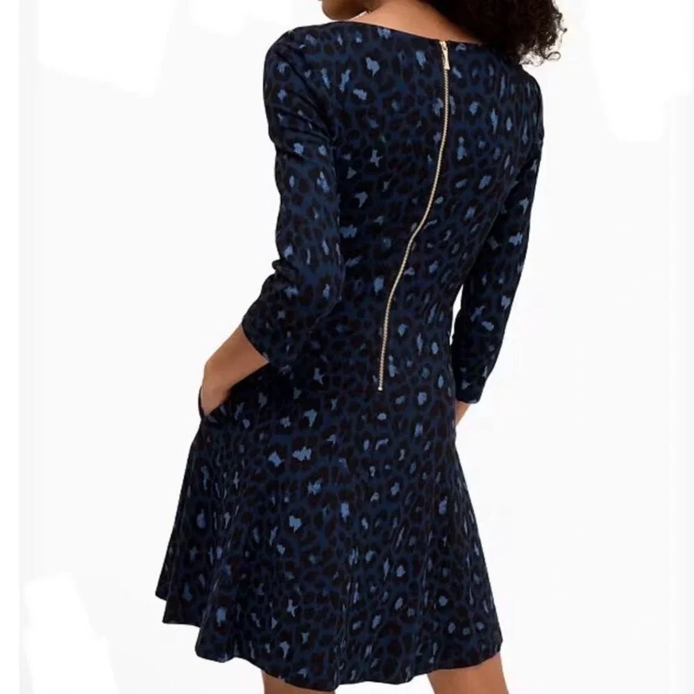Kate Spade Blue Leopard Print Casual Broome Ponte Dress Size‎ 4